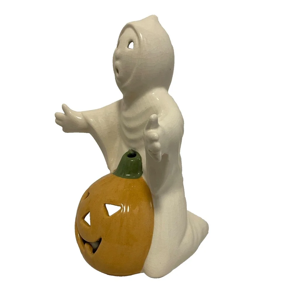 Vintage Ceramic Halloween Ghost & Jack-O'-Lantern‎ Wide Open Arms